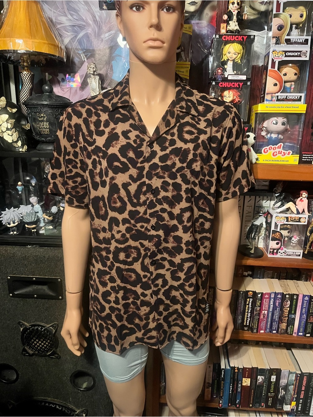 SHEIN Brown Leopard Print Short Sleeve Button Down Shirt